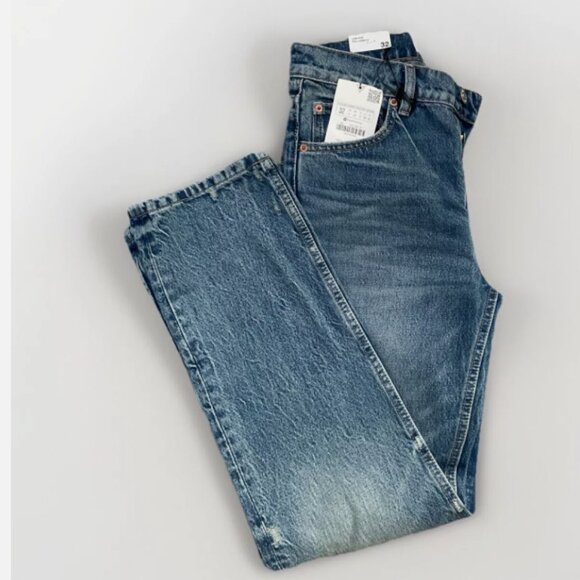 Zara Boyfriend Full Length Jeans Mid Waist Low Rise Slim Fit Straight Leg NEW - Picture 1 of 16